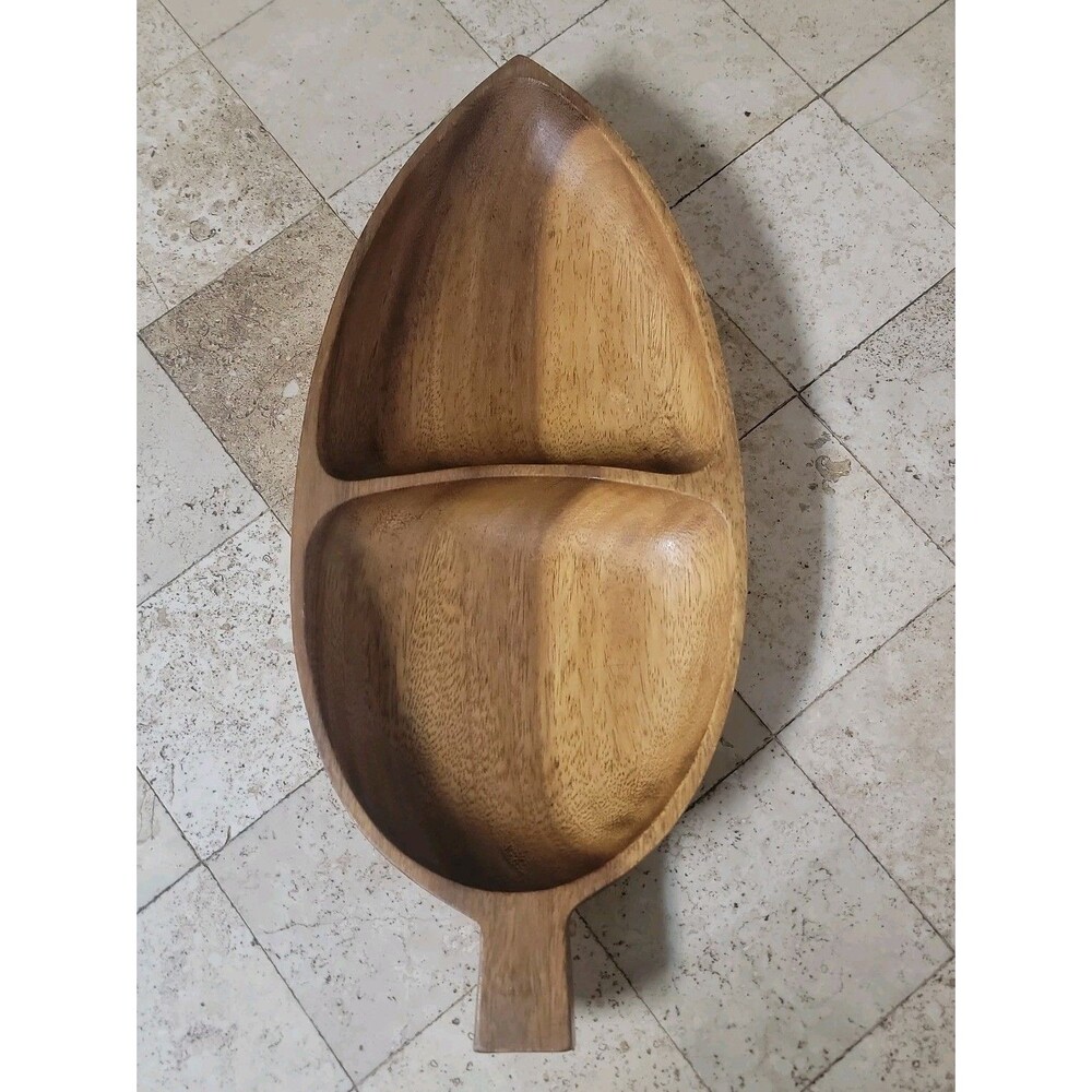 Vintage Leilani Monkey Pod Wood Divided Serving Dish Philippines Handcrafted